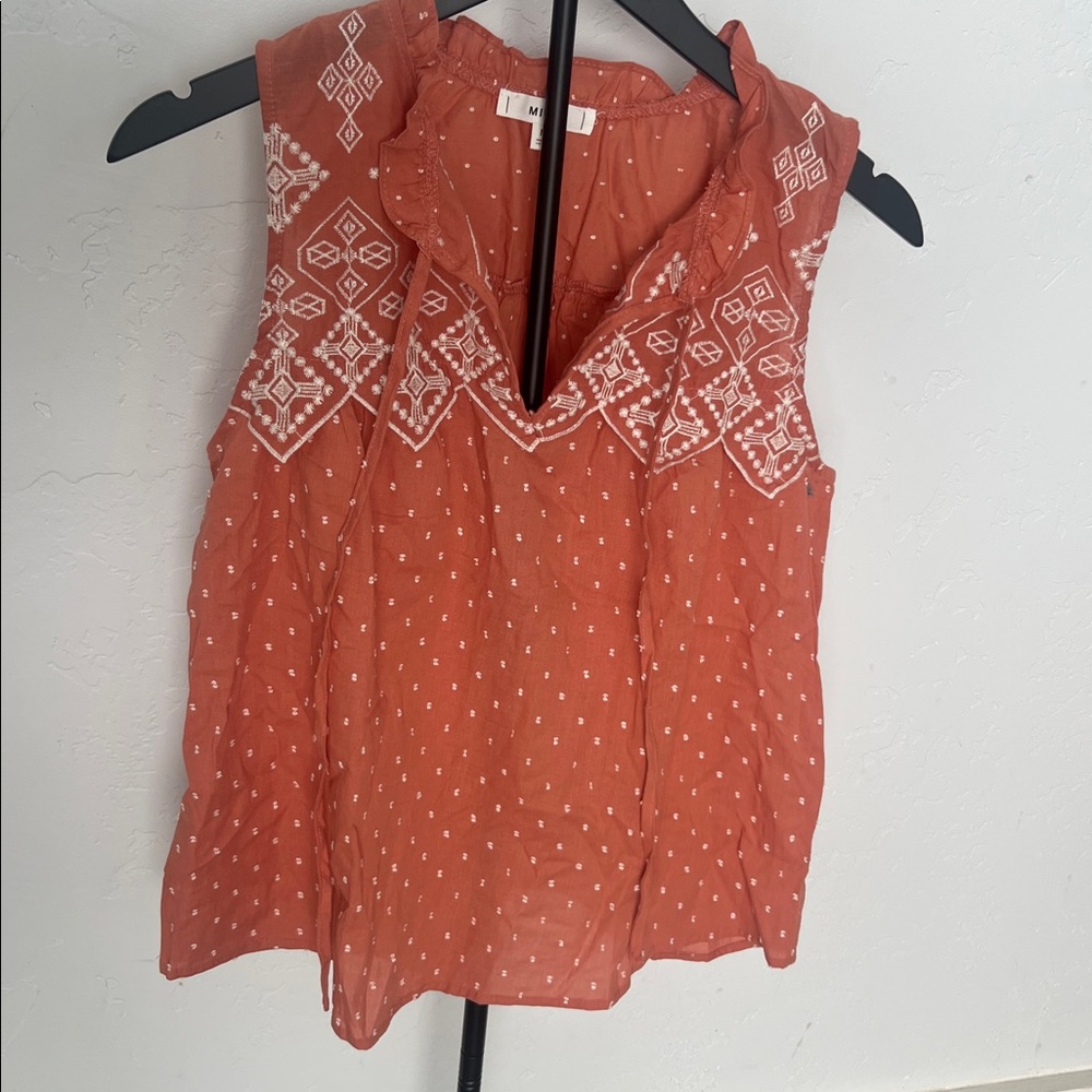 Mine Coral Sleeveless Blouse with White Detailing